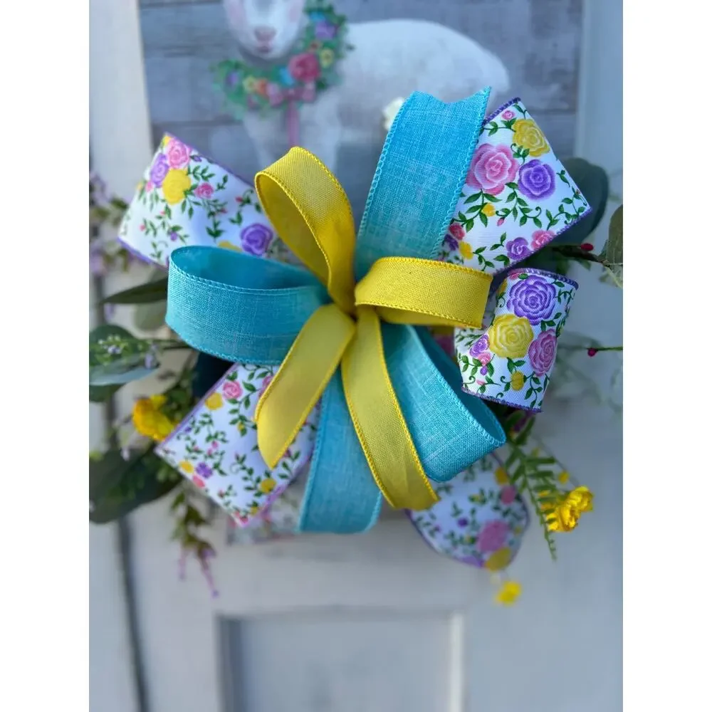 Easter Picket Fence Door Wreath with Lamb, Wood Porch Decoration, Floral Accents